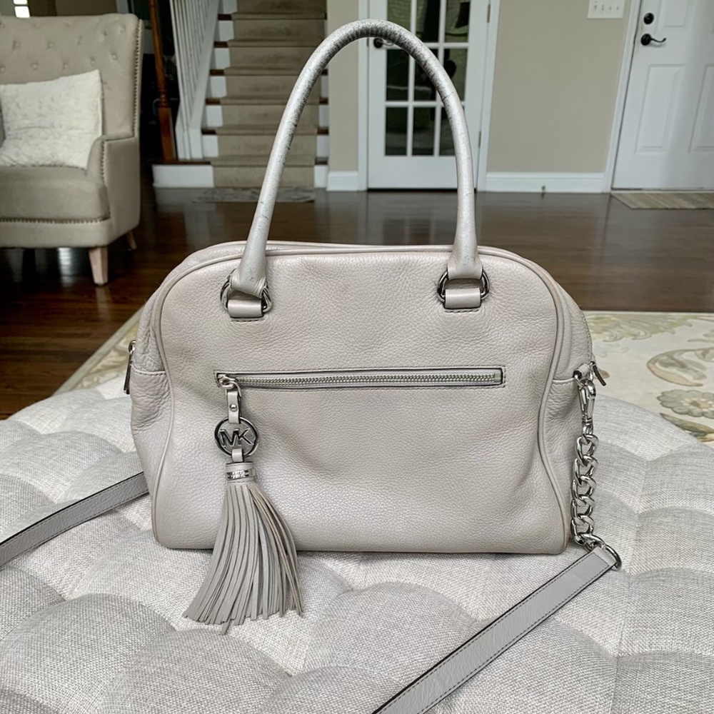 Michael Kors Knox - Pearl Grey Pebbled Leather Satchel Shoulder Bag